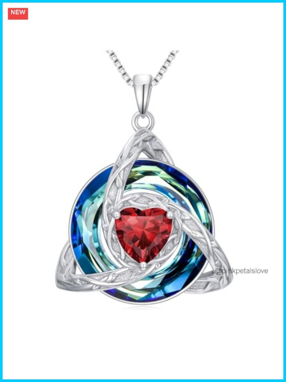 925 Sterling Silver Celtic Garnet Necklace Trinity Knot Pendant